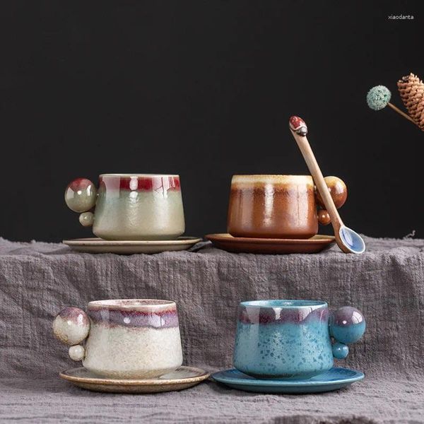 Кружки керамические ретро -печь кофейня чашка дома грубая керамика творческая сферическая ручка для молока