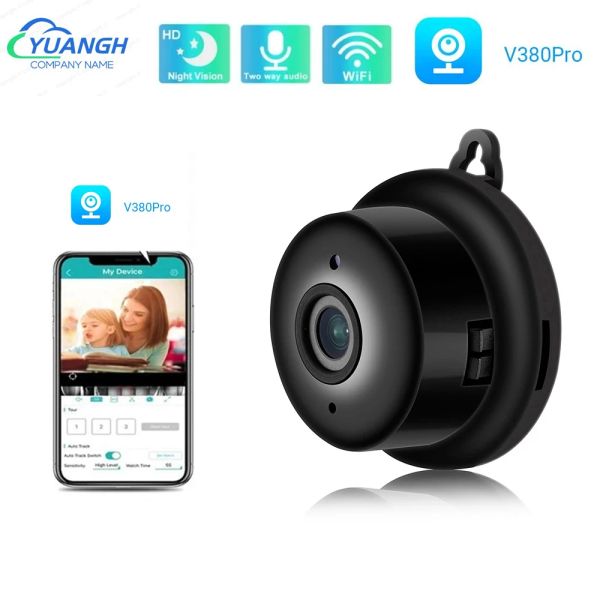 Lens V380 Pro Mini Supillance Wi -Fi Camera HD 1080p Беспроводная крытая камера Ночное видение двухстороннее обнаружение звука для детского монитора