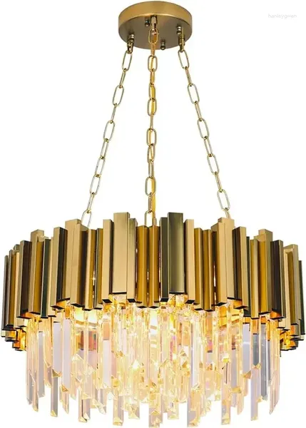 Lustres de lustres de ouro moderno cristal 9 luzes redonda luminária de luminária contemporânea w22in
