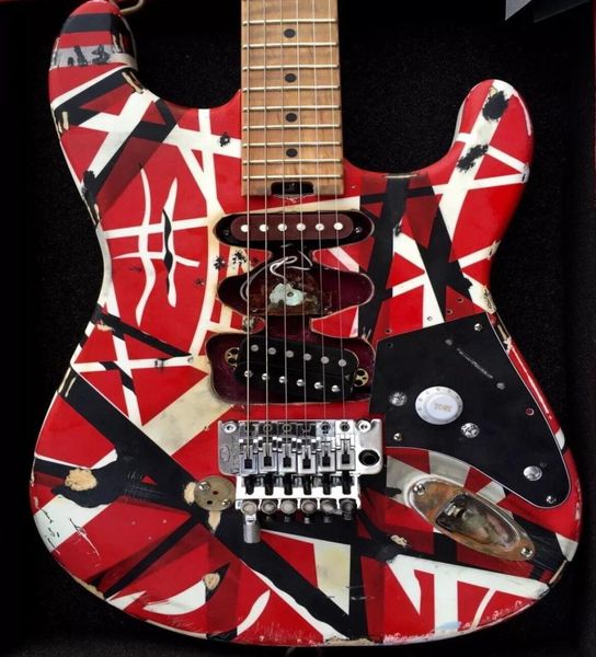 La reliquia pesante Eddie Edward van Halen Franken Stein Black White Stripe Red 5150 ST Electric Guitar Alder Body Maple Neck Floyd Rose1605958