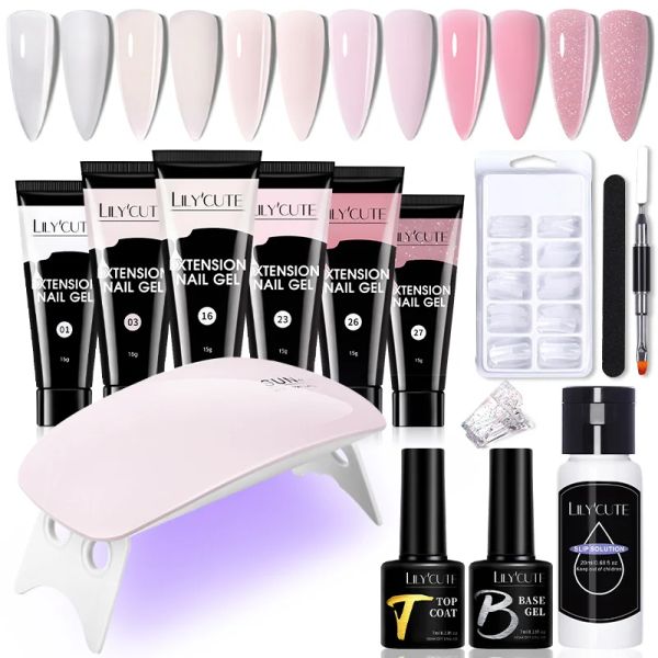 KITS Lilycute Manicure Set da 15 ml gel per unghie ad estensione rapida con lampada LED UV da 6W Extend Extend Gel Hard Nail art Tool Kit