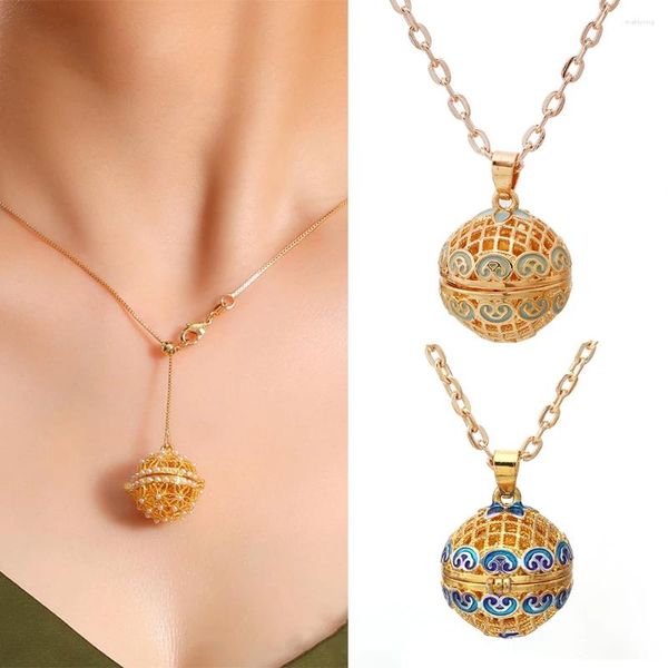 Colares de pingentes gradiente cloisonne colar hollow colar de óleo essencial difusor de medalhas bola bola de jóias simples femininas