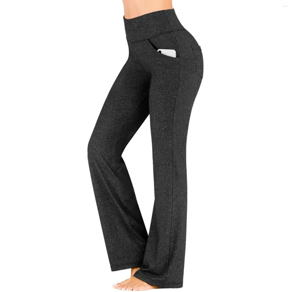 Calça feminina de bolso preto ioga de ioga feminina alta cintura academia de academia de ginástica Leggings treino casual Exercício de mulheres longas mulheres