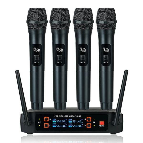 Microphones Professional VHF Wireless Mikrofonsystem 4 Kanal Handheld Karaoke Mikrofonaufzeichnungsstudienbühnenbühne Leistung