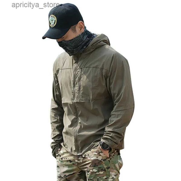 Jaquetas ao ar livre Hoodies verão verão rápido seco protetor solar casaco com capuz Camping, executando pesca à prova de água Protection UV Tactical Fort L48