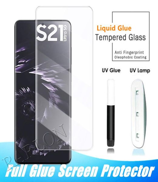 Cola líquida de luz UV Protetor de tela curva 3D Vidro temperado com tampa completa para Samsung Galaxy S23 Ultra S22 S21 S20 Plus Nota 20 108589138