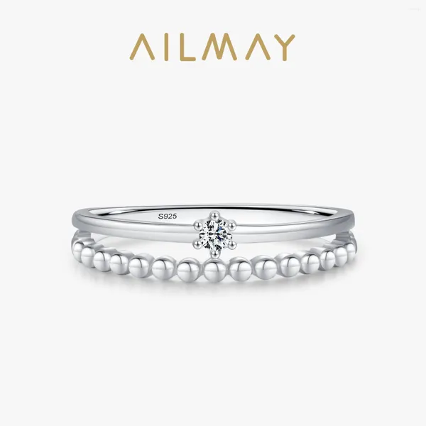 Clusterringe Ailmay Real 925 Sterling Silber Mode schillernde Zirkonia Bilayer für Frauen Hochzeit Verlobungsband Feine Schmuck Geschenke