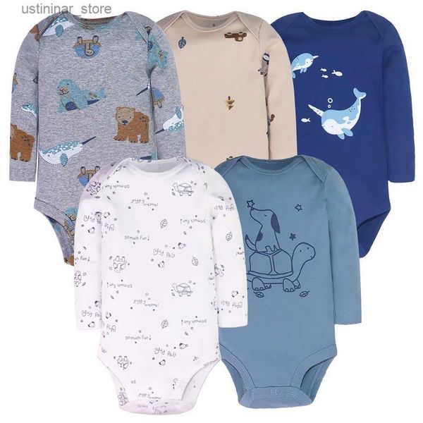 Rompers 5pcs/lot baby boy body body a maniche lunghe abiti neonati per bambini con cartone animato stampare per bambini estivi per bambini bebe l47