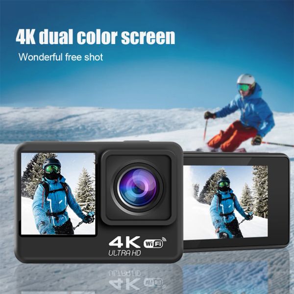 Câmeras 4k 60fps 24mp 2.0 Touch Câmera de ação LCD EIS Tela Wi -Fi Controle remoto à prova d'água 4x Zoom Sport Video Recorder