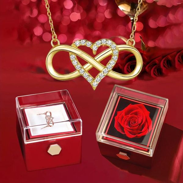 Catene eterne amore collana con scatola regalo a 360 ° rosa per donna gfirlfriend moglie moglie natale regali romantici 2024 gioielli