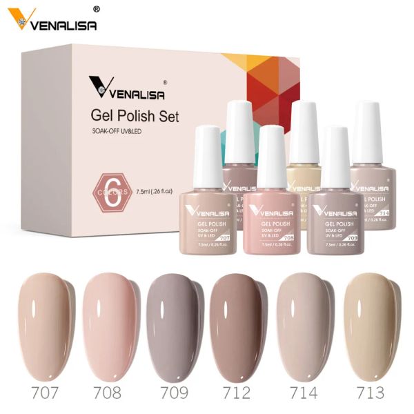 Gel 6/12pcs/lotto Venalisa Natural Nude Color Collection Glitter Milky White Full Set Semi Permanente Immergiti dal vernice gel unghie UV a LED UV