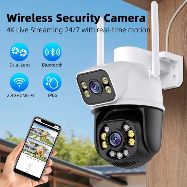 Kameralar Icsee Gözetim Kamerası Açık 4K WiFi Güvenlik Kameraları İnsan Algılama Su Geçirmez Kablosuz IP Kamera Çift Lens Çift Ekran