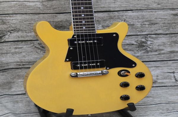 Loja personalizada dupla corteway júnior 1959 TV especial guitarra amarela da guitarra preta pickguard preto p90 picapes embrulhando around tailpie2507877