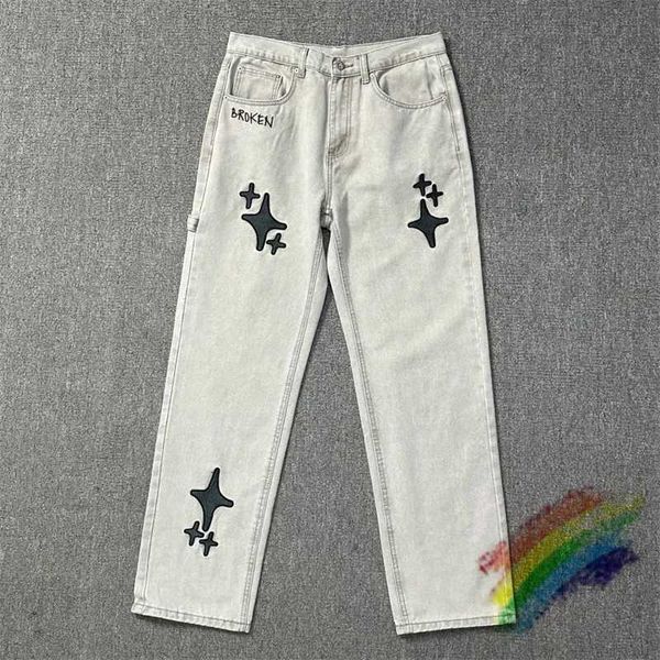 Мужские брюки вышивая четыре заглавена звезда разбитые планеты джинсы Мужские женщины Unisex 1 1 Лучшее качество Джинсовые штаны J240402