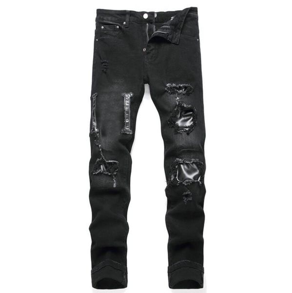 Ment jeans patch lettera ricamato jeans elastico pantaloni in denim pantaloni streetwear hip hop jeans pantaloni