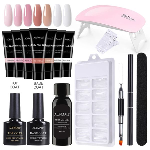 Bolts Aopmall Poly Unhel Gel Conjunto com lâmpada de lâmpada LED UV para extensão de unhas Manicure Gel Polishols Ferramentas de construção rápida Kit de unhas