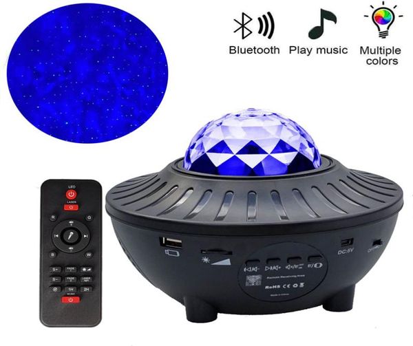 LED STAR NOITE LUZ LUZ SARRY SKY SKY Projector Bluetooth Remote Music Box Player Water Wave Projector USB Rechargable8560956