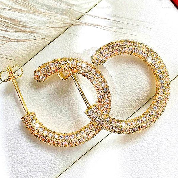 Hoop Ohrringe Huitan Luxus Gold Farbe für Frauen Mikro gepflastertes Stein Einfaches Design Fashion Lady Schmuck Großhandel Lose