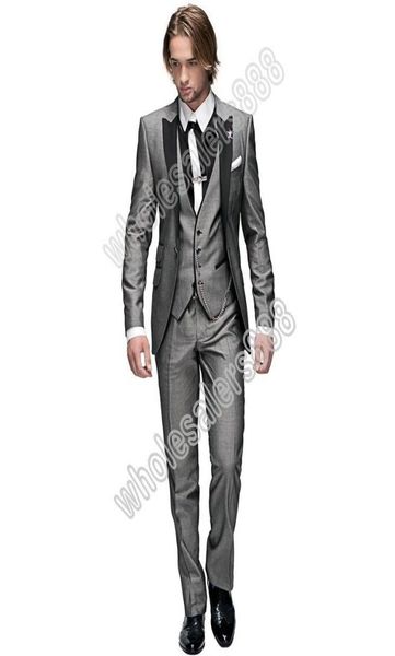 Nuovissimo bottoni a bottone grigio chiaro smoking uomo uomo pick nero bavaglio groomsmen da uomo abita da matrimonio da sposa giaccatapantstiev4369793