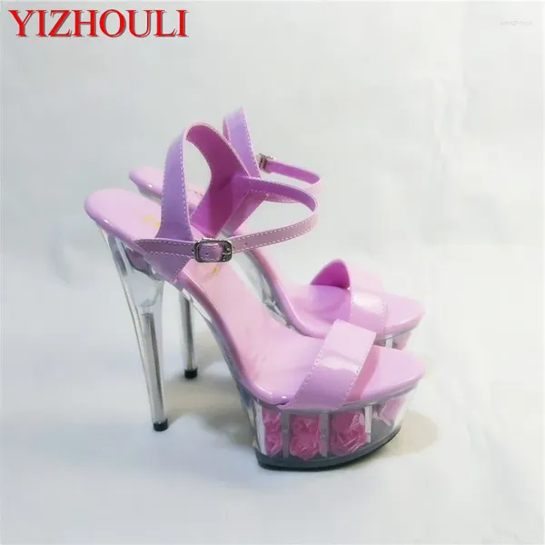 Sapatos de dança 15 cm de preço especial decoração de rosa alto sandálias de saltos de saltos modelo adereços
