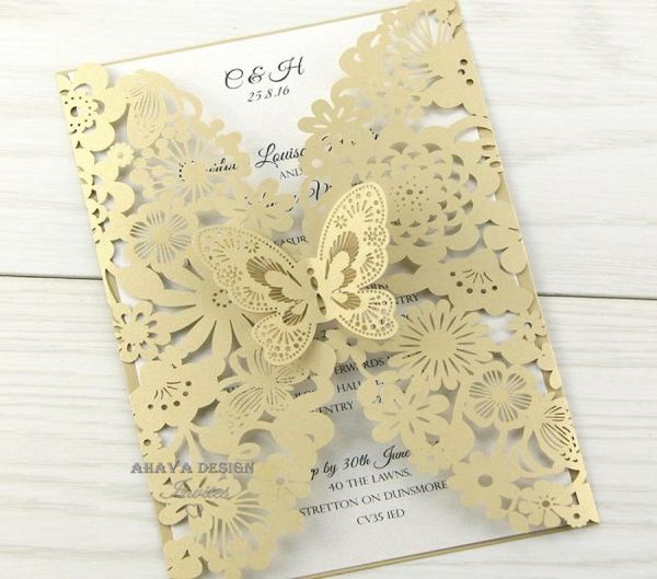 Lindos kits de cartões de convidados de borboleta a laser vertical para casamento de noiva do casamento de casamento e doce 163817851
