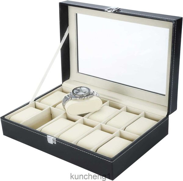 NovelBee 12 Slots Watch Boxes Jewelry Display Organizer com cofes de almofadas removíveis e trava segura para armazenamento de jóias de relógio