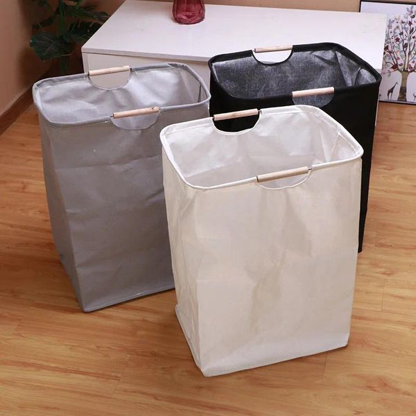 Sacos de roupa de lavanderia Cesta de roupas de armazenamento de roupas sujas dobráveis com manípulo de bambu Hampers Hampers Organizador para canto estreito e banheiro em casa