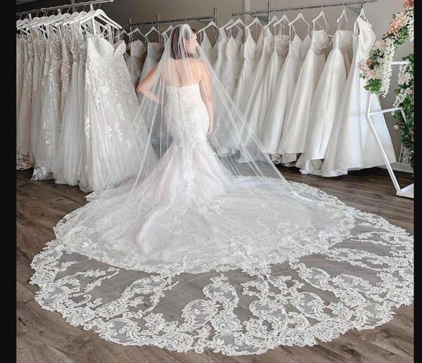 Продажа часовни в часовне свадебные завесы с аппликациями в складе длинные свадебные вуали Белая дизайнер слоновой кости.