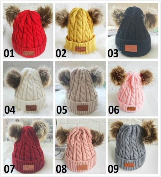 Bebek Örme Yün Şapkalar Sahte Kürk Ball Pom Poms Tığ kapakları Kış Sıcak Bebek Çocuk Kız Kızlar Beanie Cap Saç Aksesuarları 9 Renkler1152244