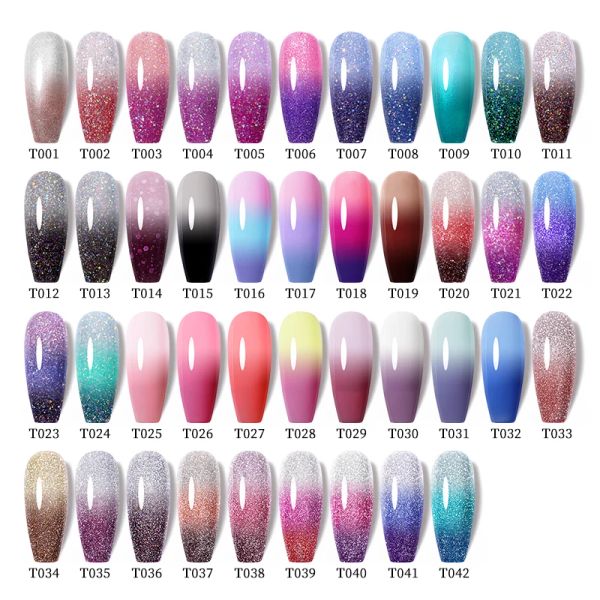 Trockner ur Zucker 42pcs 7,5 ml Wärme Nagelgel Politur Set 3Layers Farbwechseln UV -LED -Gel Lack Glitz