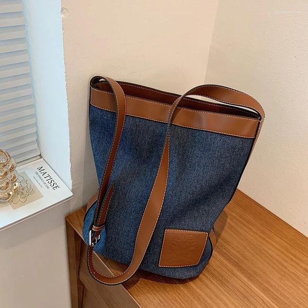 Umhängetaschen Originalmarke Weiche Großkapazitätstasche Frauen 2024 Mode Denim Crossbody Unterarm Eimer