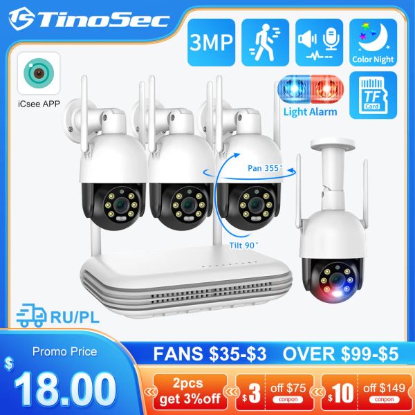 System Tinosec Ptz 8CH 3MP Wi -Fi Wireless Camera Kit Nvr CCTV камера безопасности TwoWay