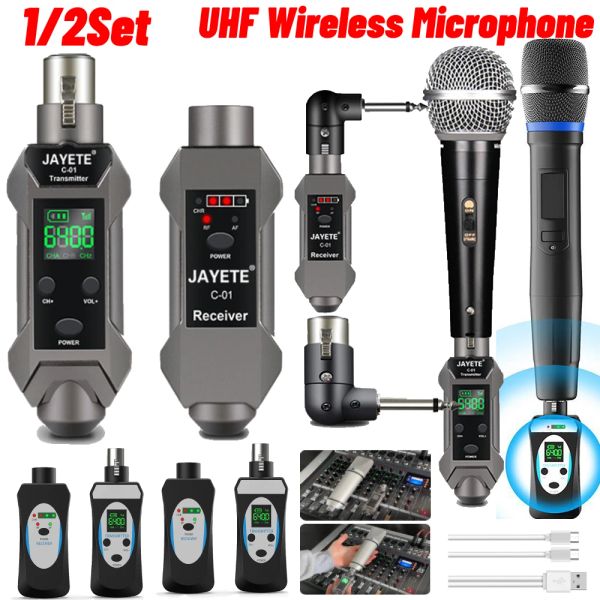 Processadores 1/2set UHF Profissional Wired to Wireless Microfone Converter Wireless Transmissor Receiver Sistemas de Transmissão de Audio Mix Mix