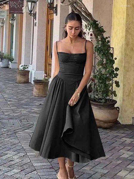 Abiti casual boho ispirati sexy corsetto nero prendiso da sole donne abito midi 2024 festa estate primavera