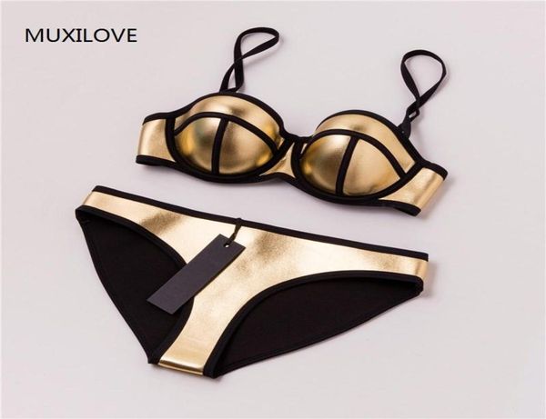 Muxilove 100 Neoprene Summer Summer Push Up Bikini Set Women Sexy Swimswear Aritão Biquini Swim Gold Silver9827852