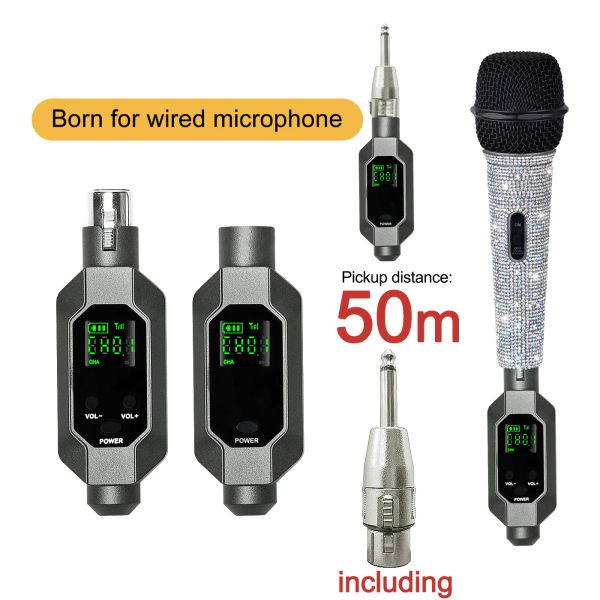 Microfone Kabel -Änderung wiederaufladbar UHF Wireless XLR -Sender und XLR -Empfänger für dynamisches Mikrofon, das mit einem Audio -Mixer kompatibel ist