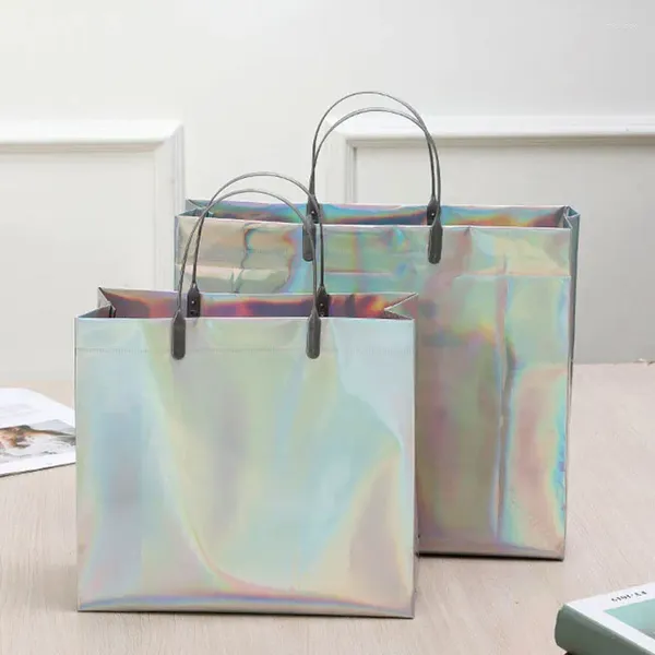 Alışveriş çantaları 1 PC PVC Lazer Tote Çanta Kalın Çanta Su geçirmez Hediye Plastik Giysiler