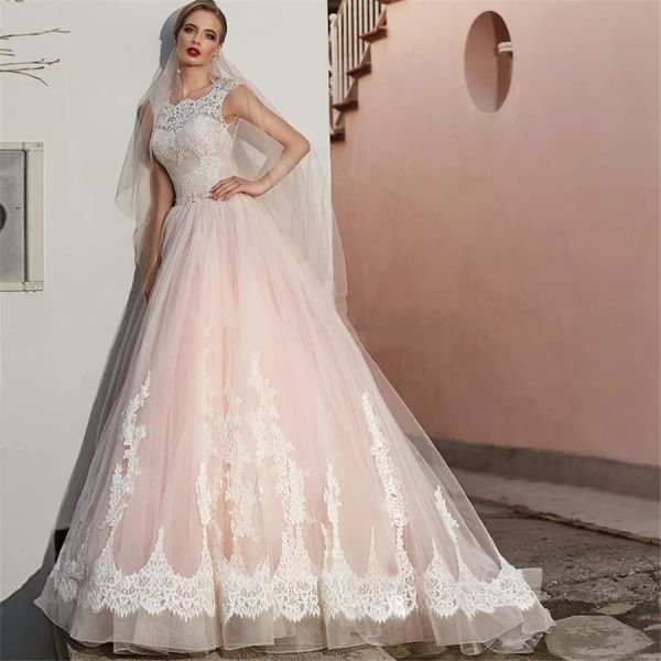 Abiti Appliques in pizzo Aline Abiti da sposa abiti da sposa modesti da sposa allacciata sul retro Sweep Train Long Vestidos de mariage personalizzato online