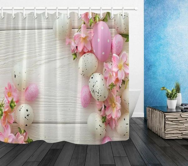 Duschvorhänge farbenfrohe Eier Frohe Ostern Blumen Badezimmer wasserdichte Stoffvorhang Set Set