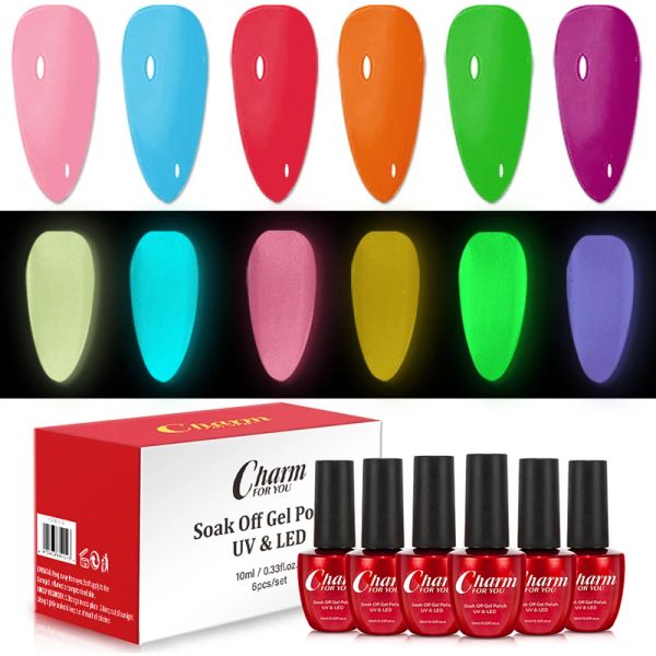 Gel 6 pcs kit Ur açúcar brilho no gel escuro Gel esmalte verde fluorescente luminoso gel funcional halloween unhas de arte gel