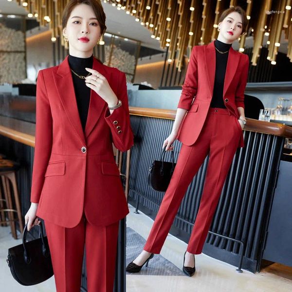 Zweiteilige Hosen für Frauen Roter Anzug Frühling und Herbst 2024 Business Formal Wear Host-Interview hochwertige Drape
