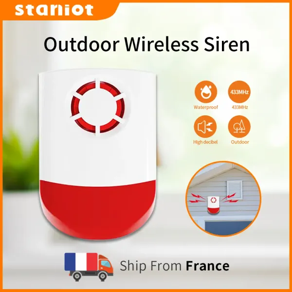 Sirene Staniot 433MHz Indoor/Outdoor Sirene sem fio Sirene Impermeável Flash STROBE ALARM 120dB High Decibel para sistema de alarme de segurança inteligente