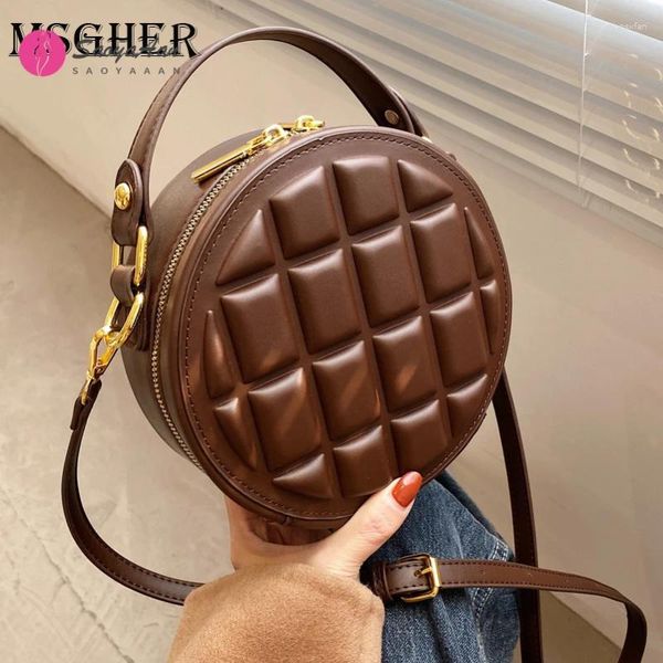 Omuz çantaları çikolatalı kadınlar için çikolatalı yuvarlak 2024 kadın çanta bayanlar pu deri vintage crossbody cüzdan