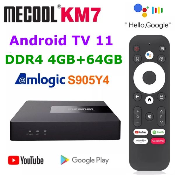 Box Android 11 TV Box Mecool KM7 ATV Google Certified Amlogic S905Y4 DDR4 4 GB 64 GB Android TV OS 5G WiFi YouTube 4K TV -Set Top Box