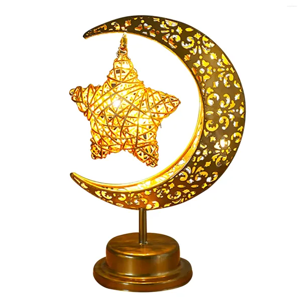 Tischlampen Ramadan Eid Mubarak Dekorative Ornamente Hollow Moon Nightlight Battery Powered Holiday Lighting Party Supplies