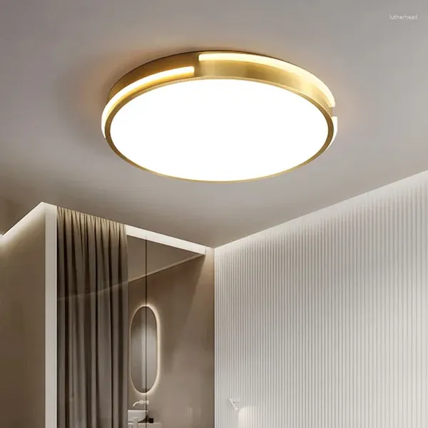 Luci a soffitto Lampada a led in rame in oro in stile di lusso moderno per soggiorno Studio Studio corridoio corridoio rotondo decorazione lampadario lampadario lampadario