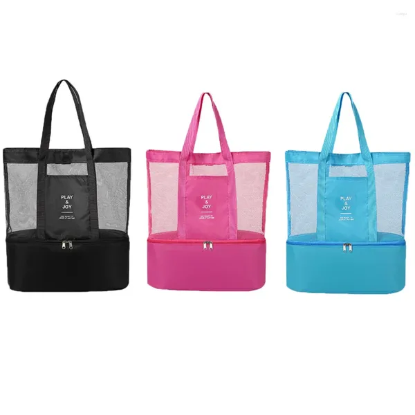 Bolsas de malha de malha leve Mesh Bolsa de praia Piquenique de isolamento térmico de isolamento térmico de grande capacidade para piquenique transparente