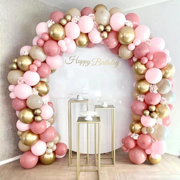 Decoração de festa retro rosa pastel macaron balões guirlanda arco kit de casamento aniversário meninas chuveiro de bebê palha de ouro rosa de ouro rosa