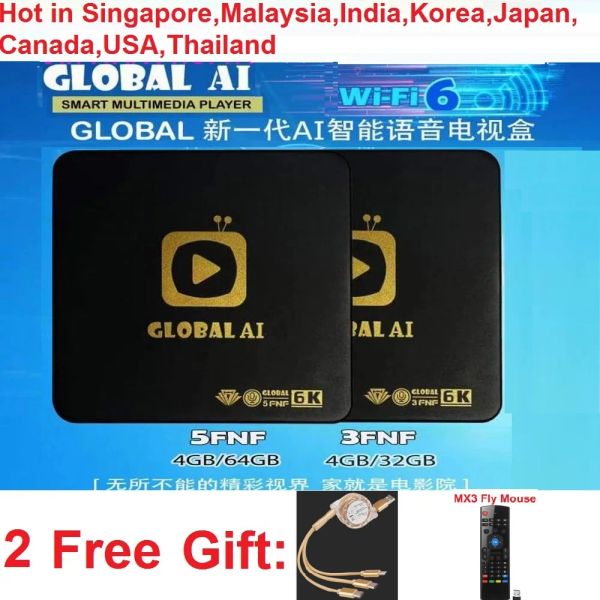 Caixa original Global AI 3FNF/5FNF Smart Voice TV Box Sale Hot em Cingapura Malásia Coréia Japão HK Taiwan EUA CA PK EVPAD 5P/5S/5MAX 6S