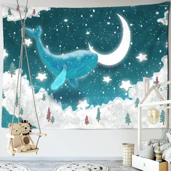 Arazzi Dream Whale Tapestry Wall Cartoon sospeso Kawaii Hippie Art Tapiz Boho Kids Room Girls Dorm Decor Home Decor